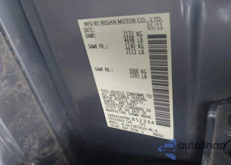 2011 Nissan Maxima 3.5 Sv from USA, damaged, VIN 1N4AA5AP0BC852334
